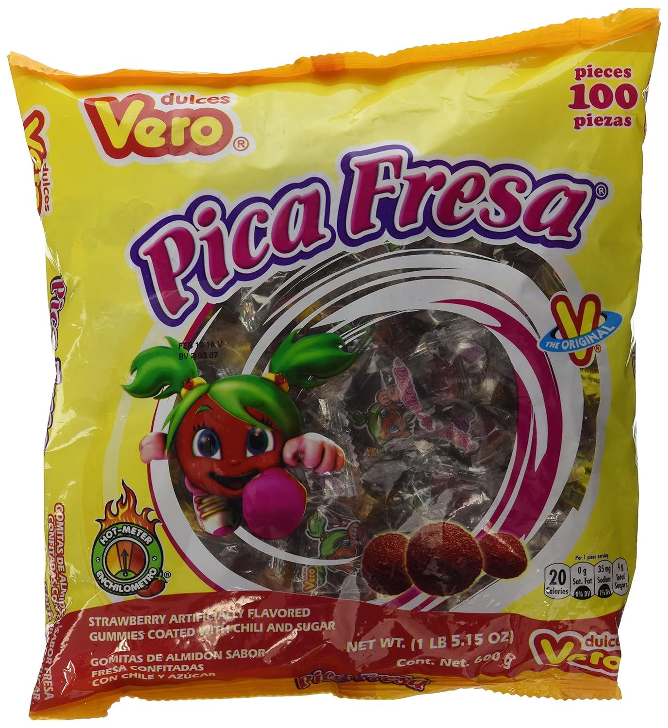 Vero Pica Fresa – Strawberry Chili Candy Balls | 100 Count Mexican Candy