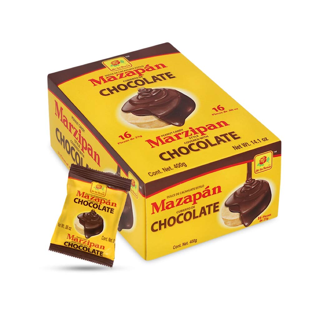De La Rosa Mazapan peanut candy in traditional red, white, and green wrapping – soft, crumbly texture