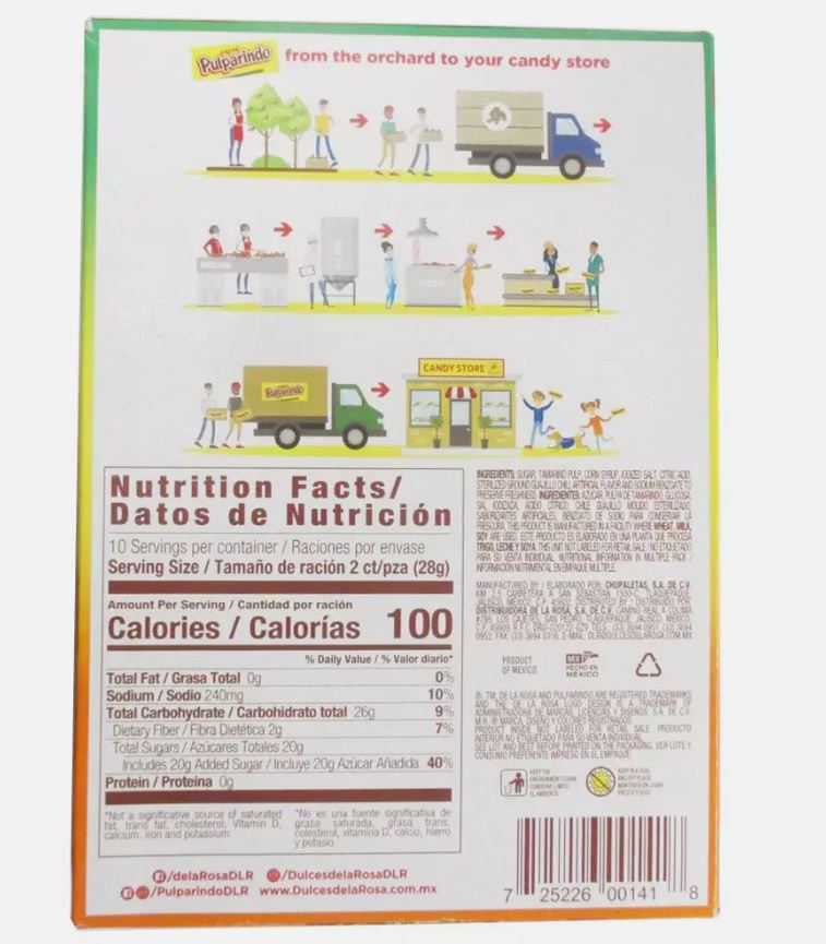 De la Rosa Pulparindo Mango Tamarind 20 Pcs - Pulp Candy Mexican Hot and Salted