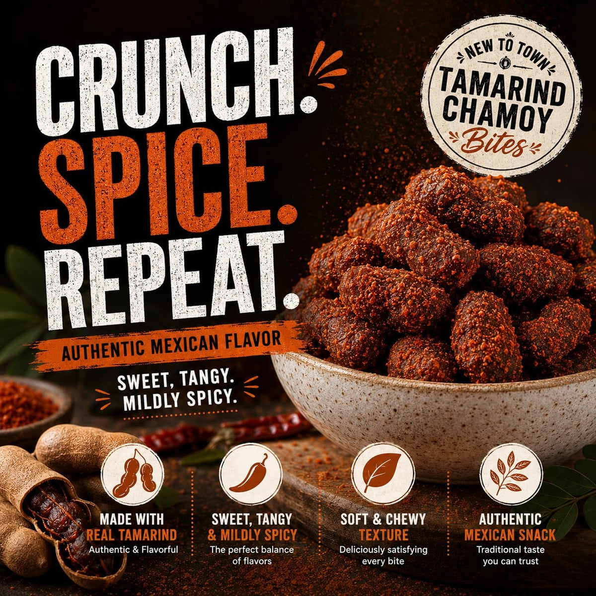 Tamarind Chamoy Candy– Sweet, Tangy & Mildly Spicy Soft Tamarind Candy – Mexican Tamarindo Candy for Snacks, Treats & Desserts (16 Ounce)