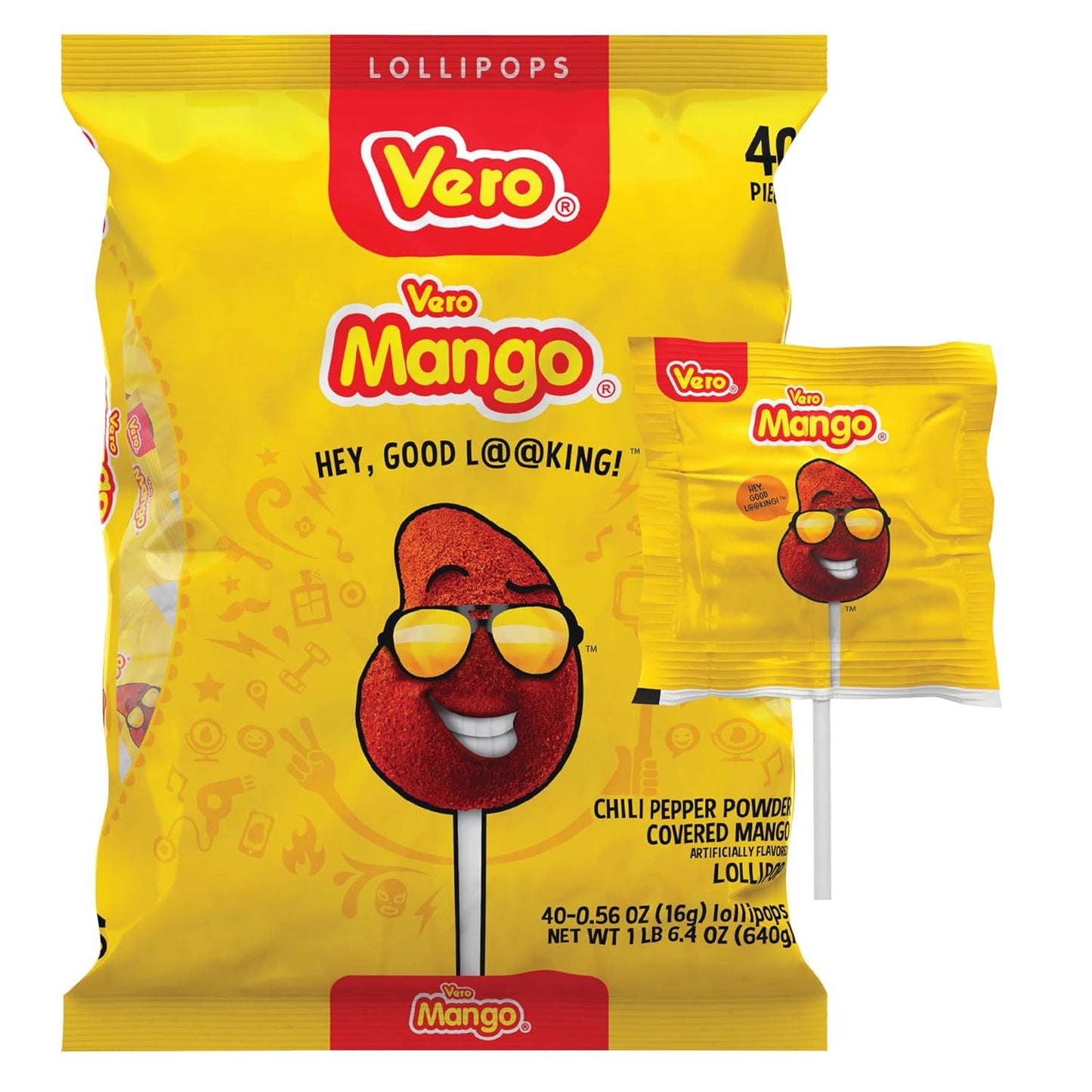 Vero Mango - Chili Covered Mango Flavored Lollipops - 40 Pieces