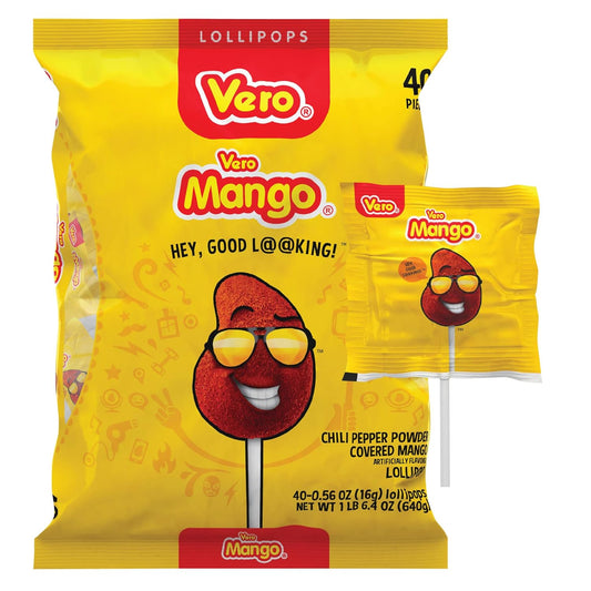 Vero Mango - Chili Covered Mango Flavored Lollipops - 40 Pieces
