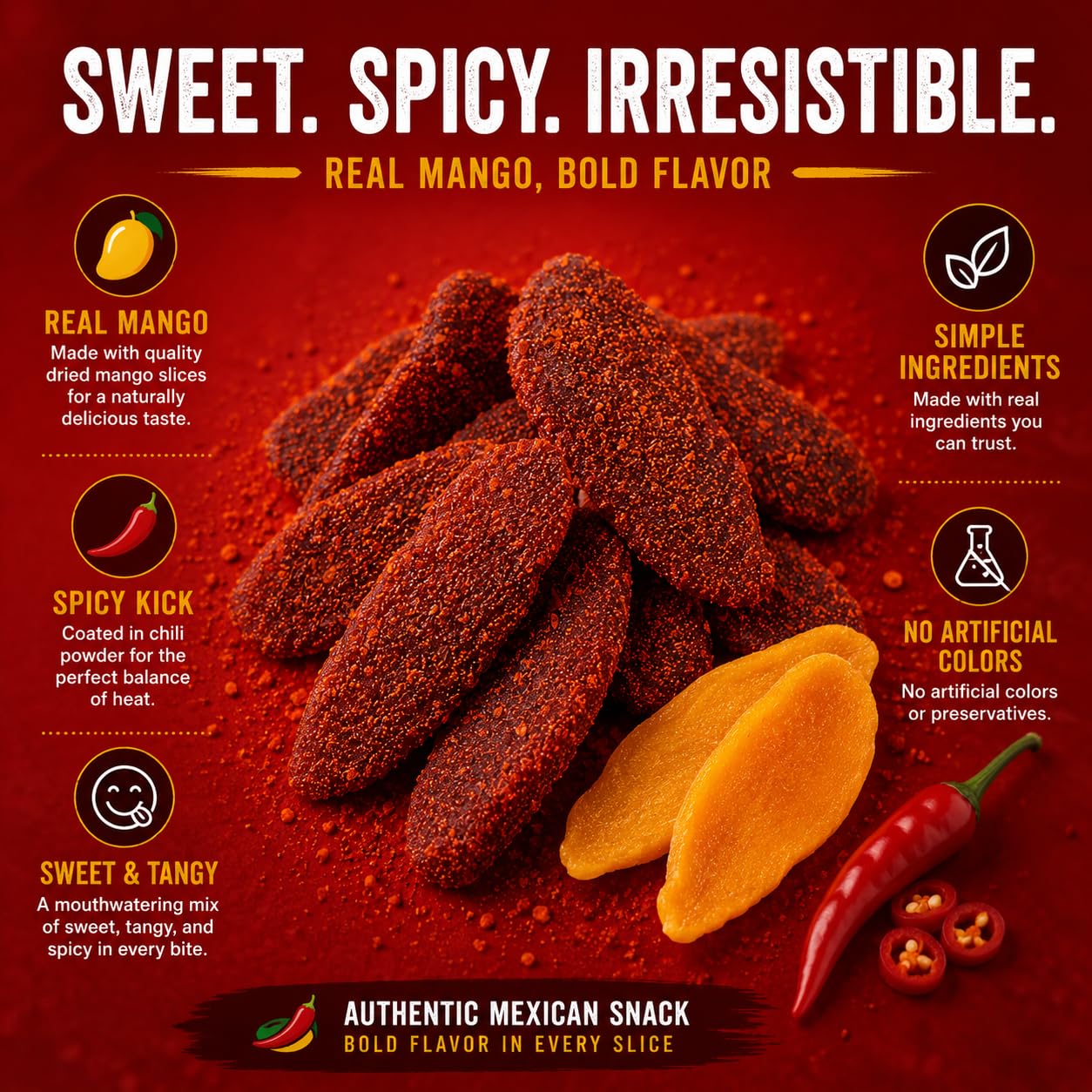 Dried Mango Chili Slices – Sweet, Tangy & Spicy – Authentic Mexican Style Dry Fruit – Fresh & Natural Snack