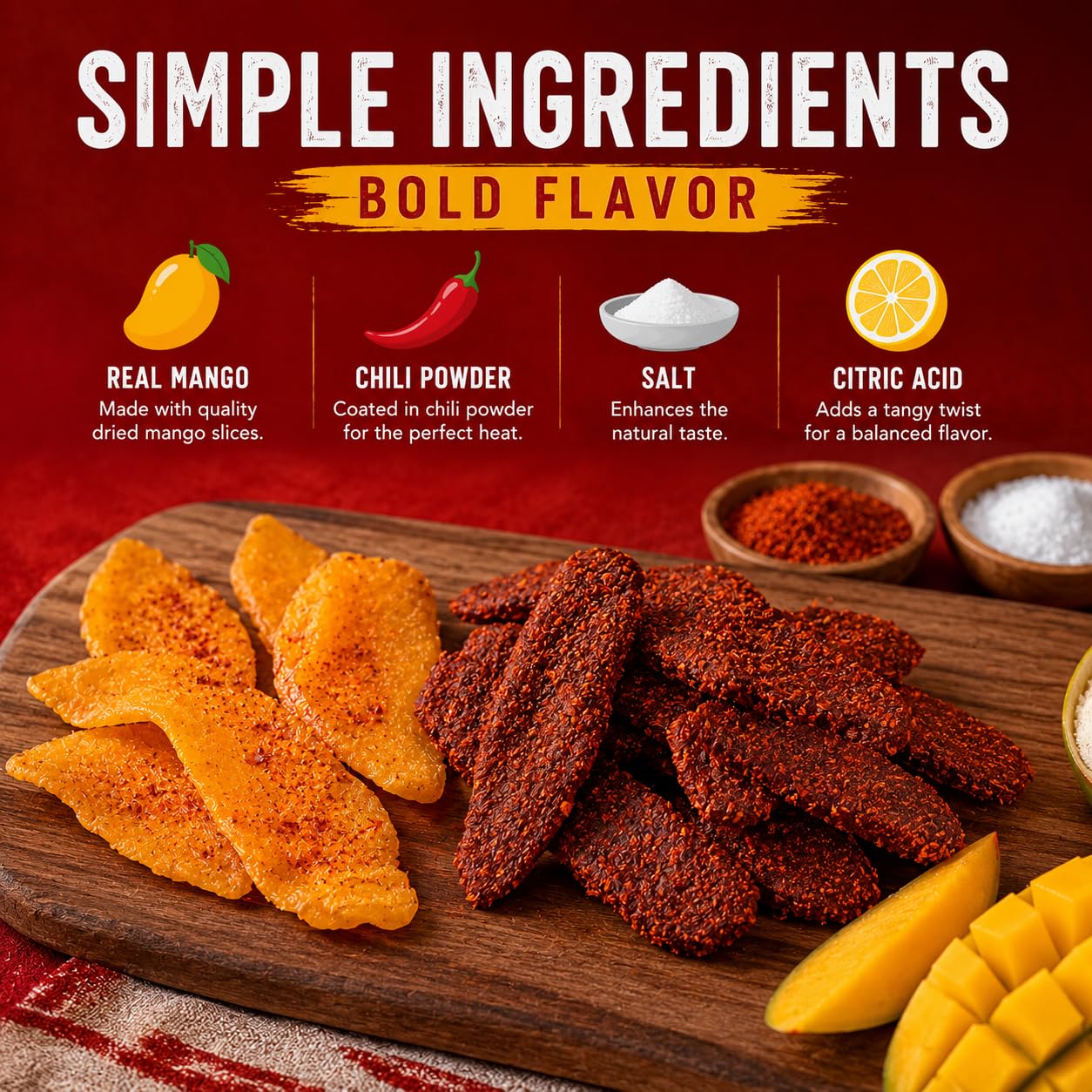 Dried Mango Chili Slices – Sweet, Tangy & Spicy – Authentic Mexican Style Dry Fruit – Fresh & Natural Snack