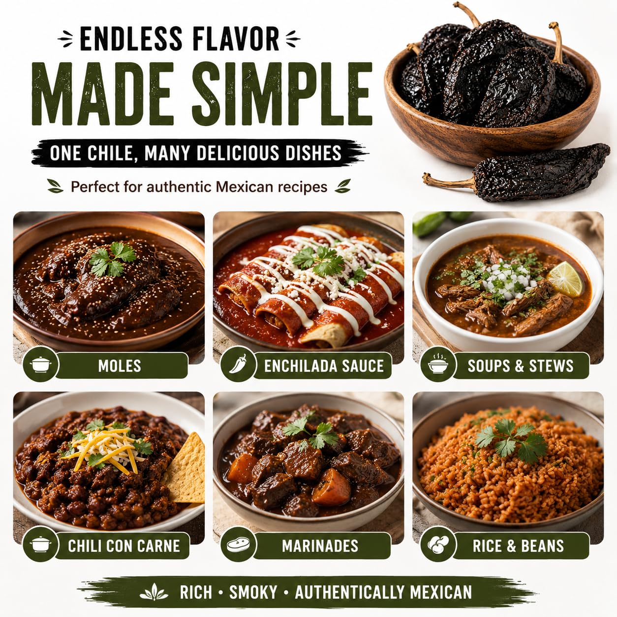 Dried Ancho Chiles  | Mild, Sweet & Smoky Peppers for Moles, Enchiladas & Mexican Recipes