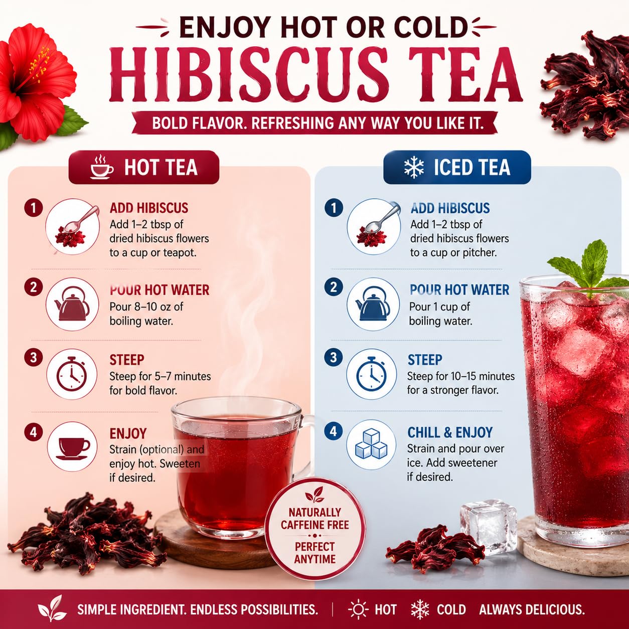 Dried Hibiscus Flowers (Flor de Jamaica)  | Tart & Refreshing for Tea, Aguas Frescas & Recipes