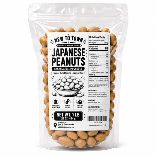 Japanese Peanuts 1 lb, Cacahuates Japoneses Mexicano, Crunchy Coated Peanuts Japanese Style, Mexican Peanuts Snack, Resealable Bag, New to Town