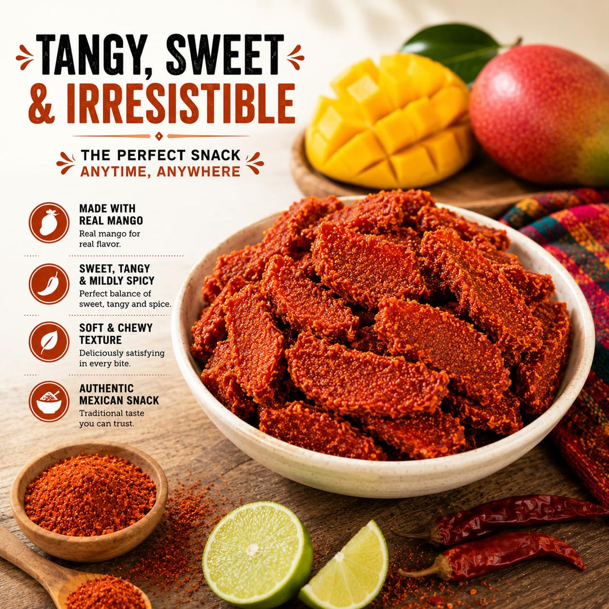 Mango Chamoy Slices – Spicy & Tangy Dried Fruit Snack – Authentic Mexican Treat – Natural Dried Mango with Chamoy Flavor